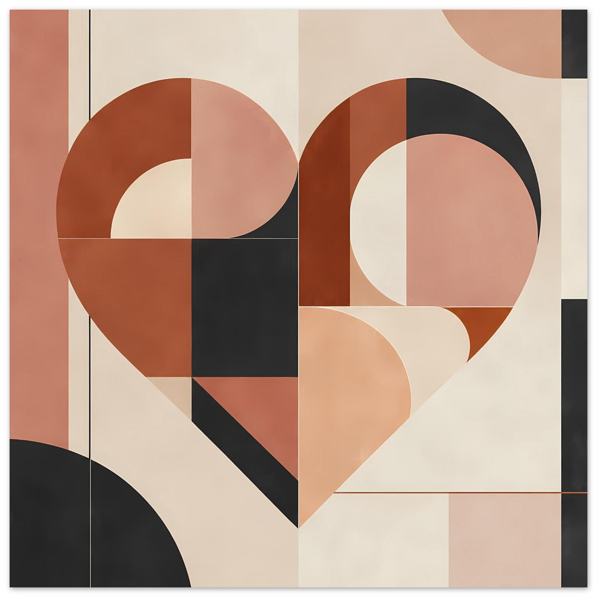 Geometrisches Herz-Bauhausposter mit terrakotta, rosa und schwarzen Formen, gerahmt