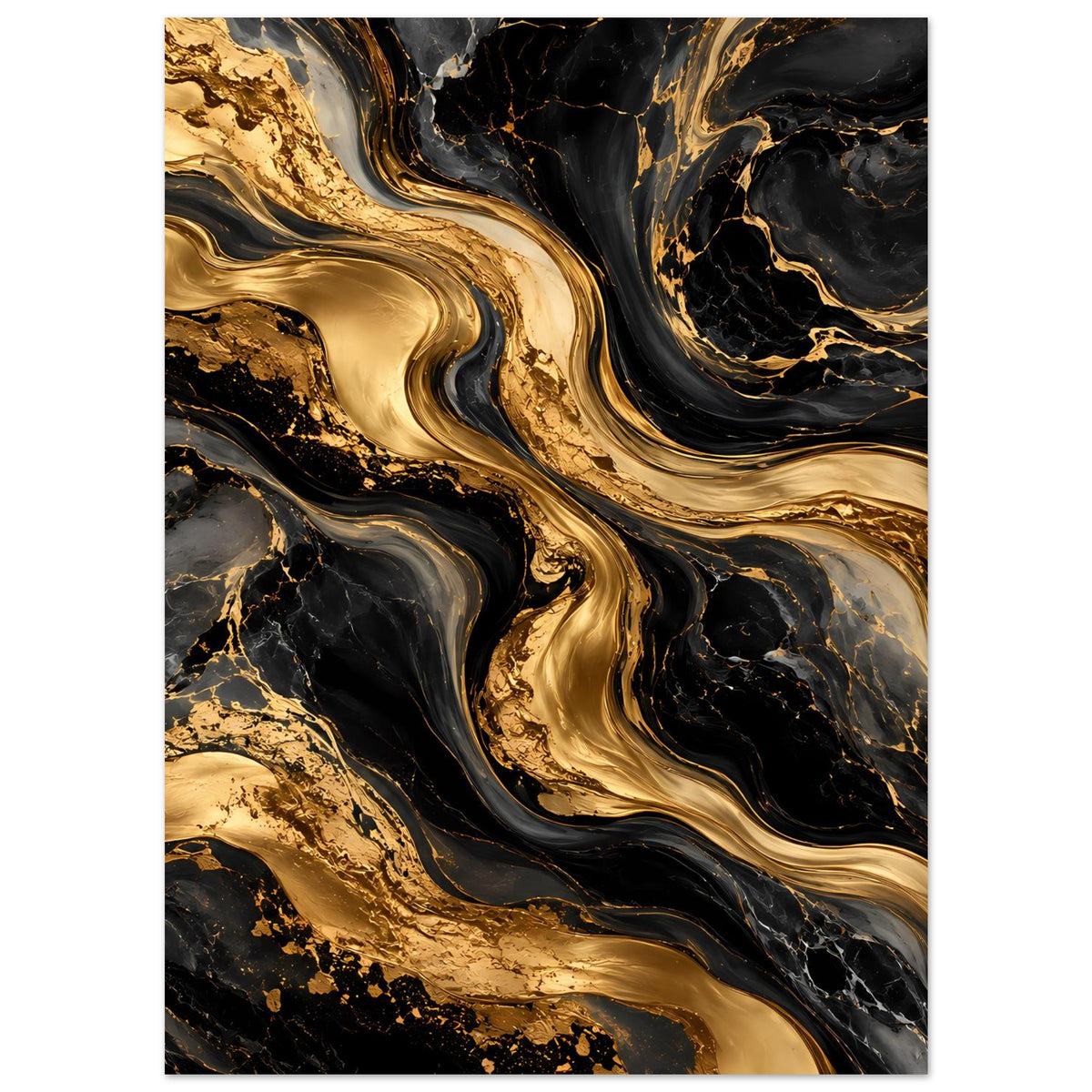 Abstraktes Goldmarmor-Poster, ausdrucksstarke goldene Wellen auf schwarzem Marmor