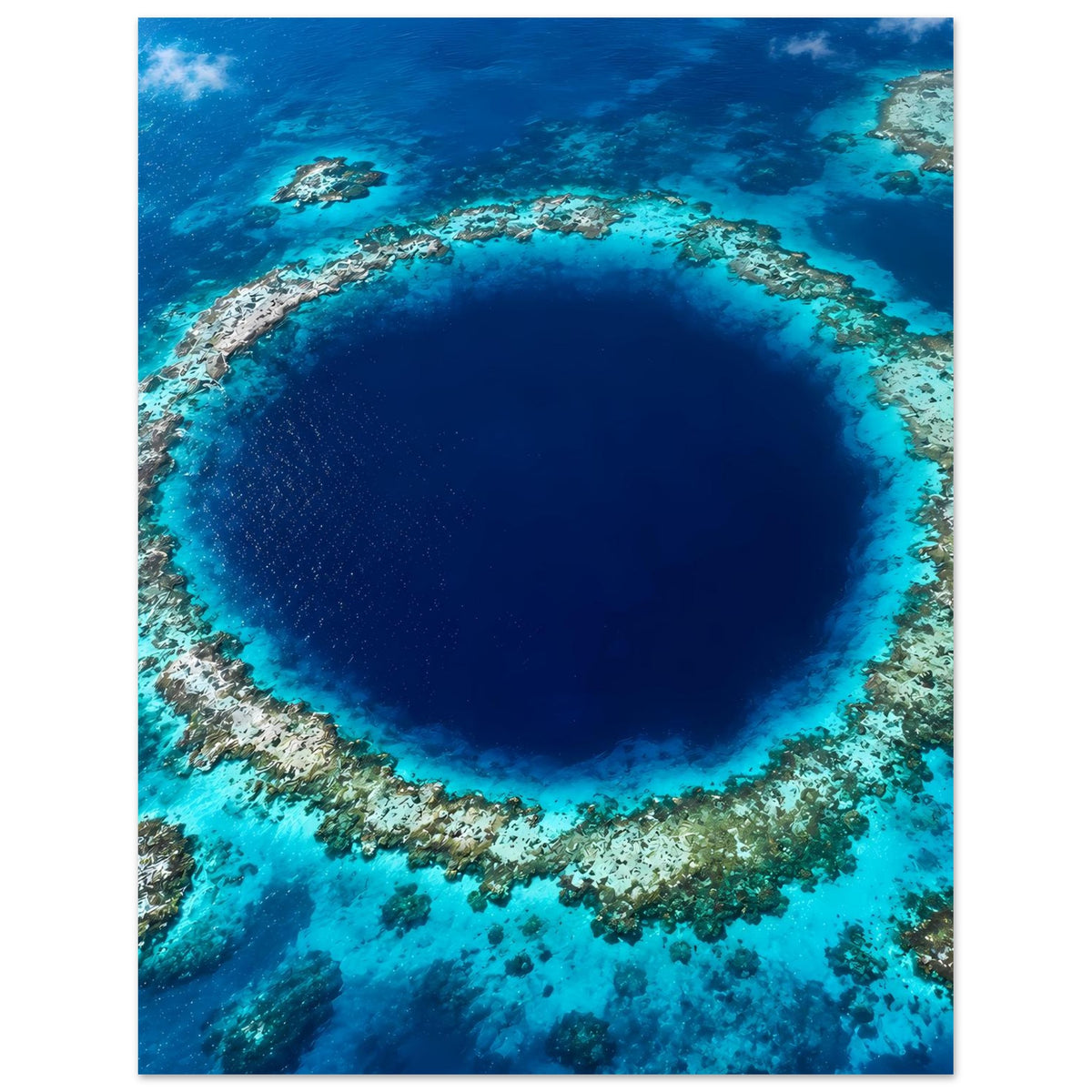 Hochkant-Poster mit blauem Korallenring um ein dunkles Tiefseezentrum