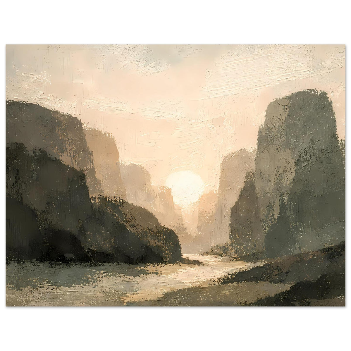 Horizontales Landschaftsposter mit Sonnenuntergang über dem Canyon und seitlichen Felswänden