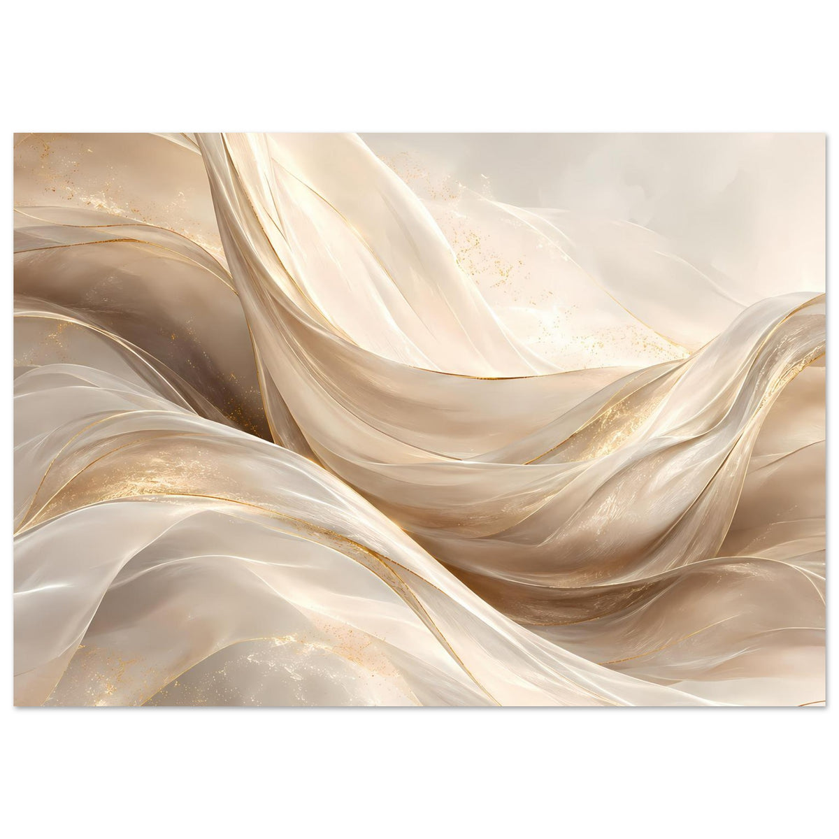 Leinwand-Poster mit weichen Stofffalten und goldenen Sprenkeln in Creme und Gold, hochformatig