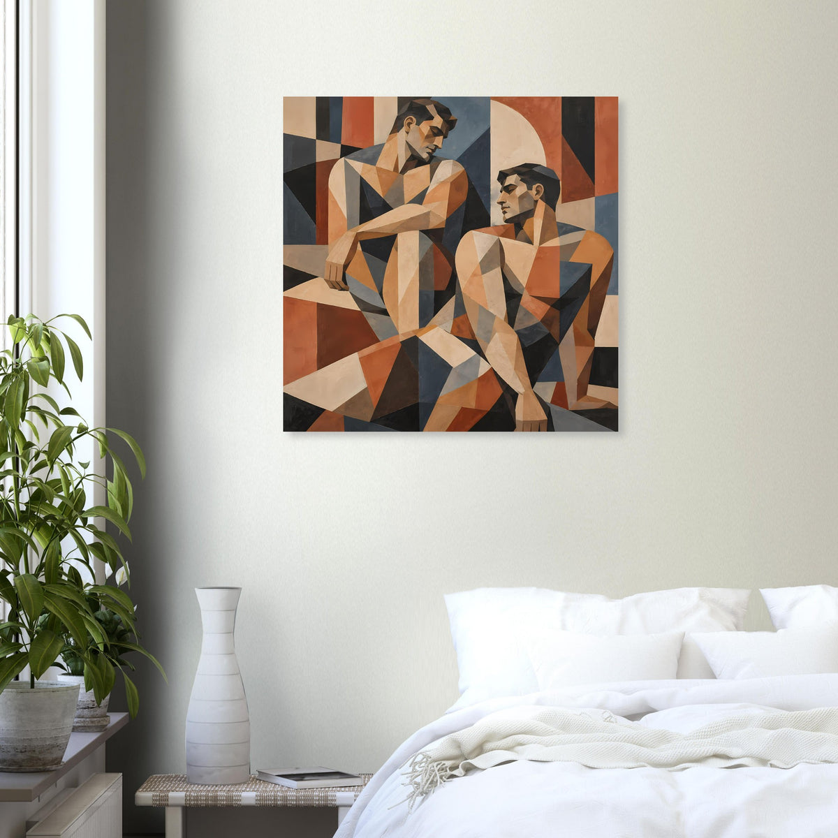 Modernes Kunstposter: geometrische Figuren in warmem Orange-Braun mit dunklen Akzenten