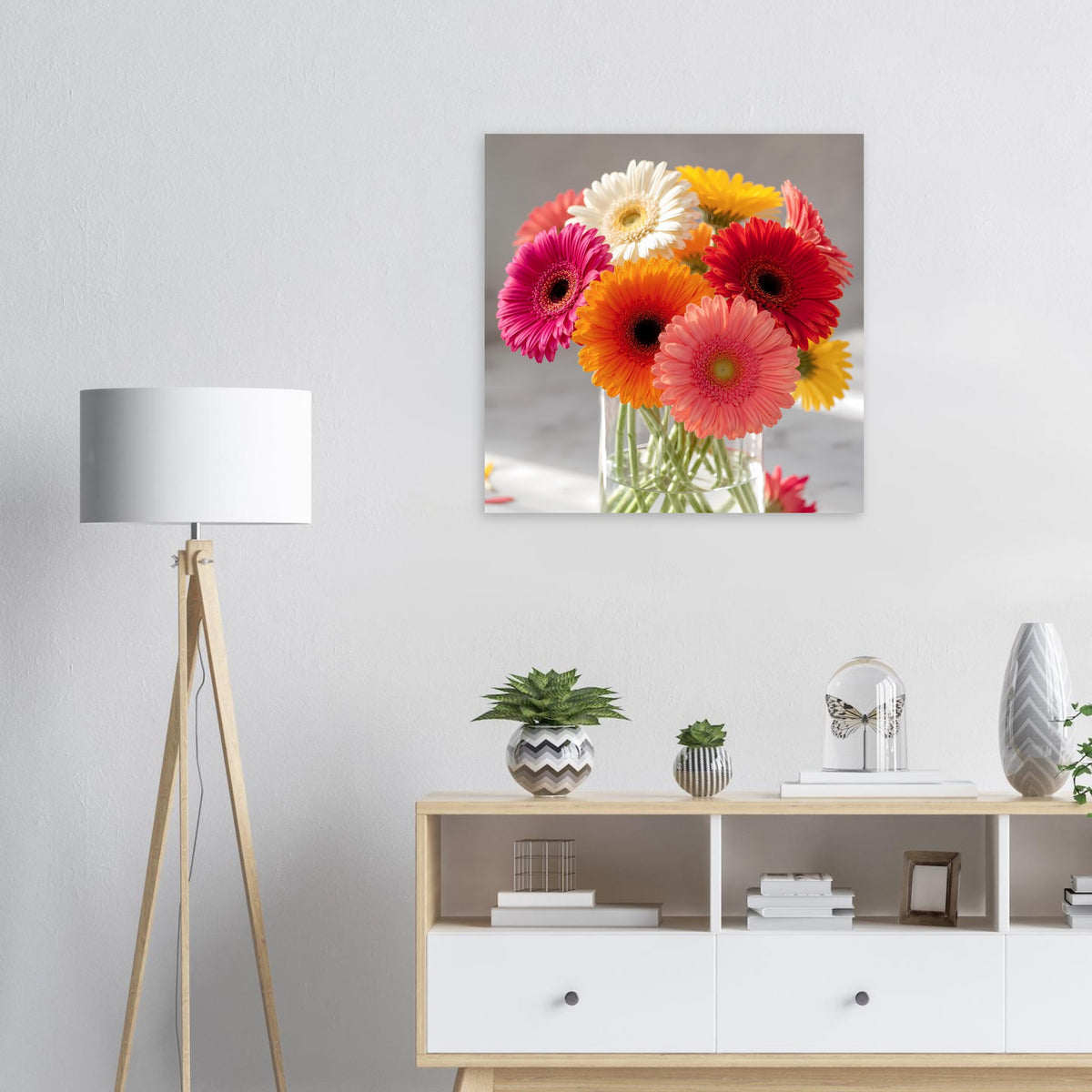 Gerbera-Blumenstrauß Poster in bunten Farben, quadratisches Wandmotiv