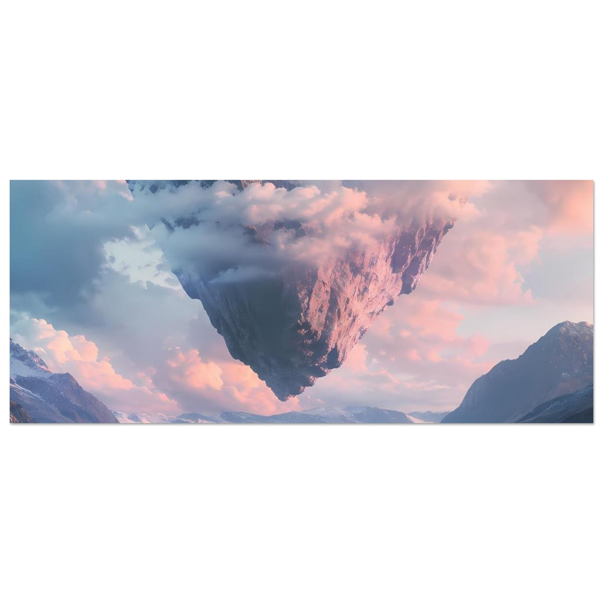 Horizontales Poster mit schwebendem Felsherz über Bergsee und Bergen