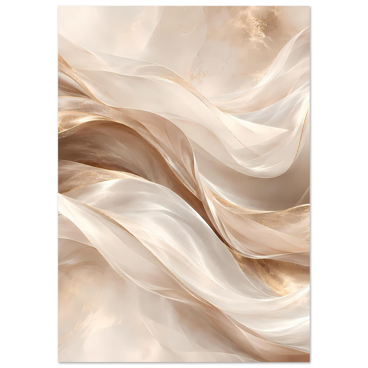 Abstraktes Wellen-Poster in Creme-, Beige- und Goldtönen, vertikale Ansicht