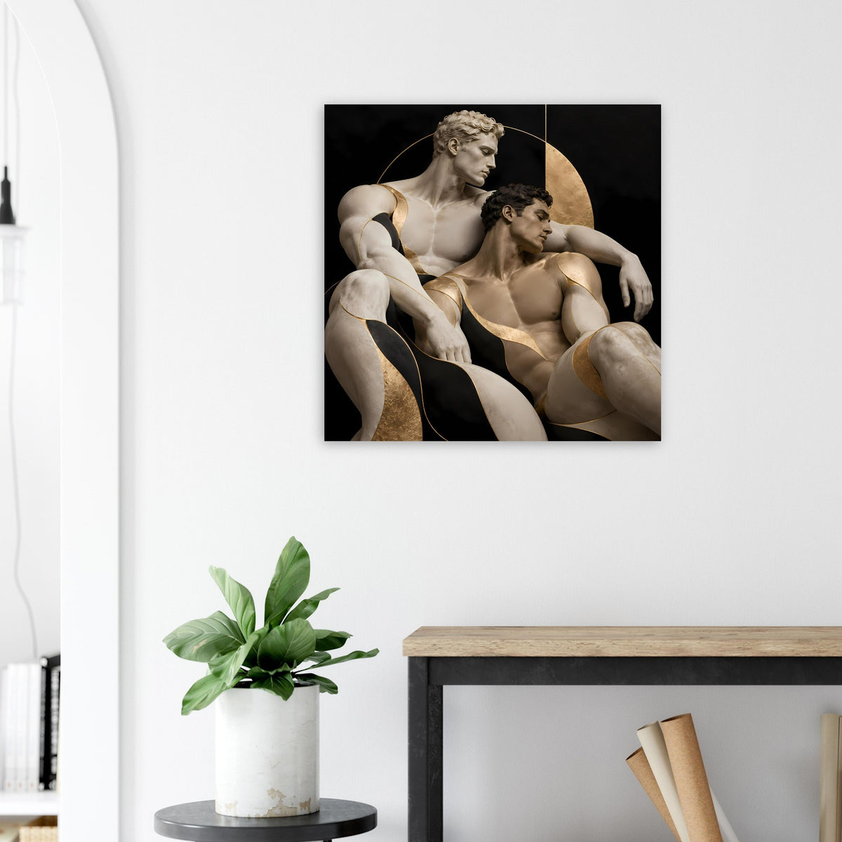 Wandposter mit nackter Skulptur-Optik in Schwarz und Gold