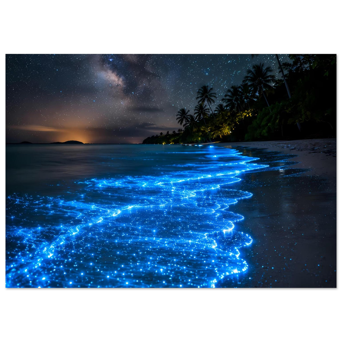 Horizontales Strandposter mit leuchtend blauem Wasser und Nachthimmel