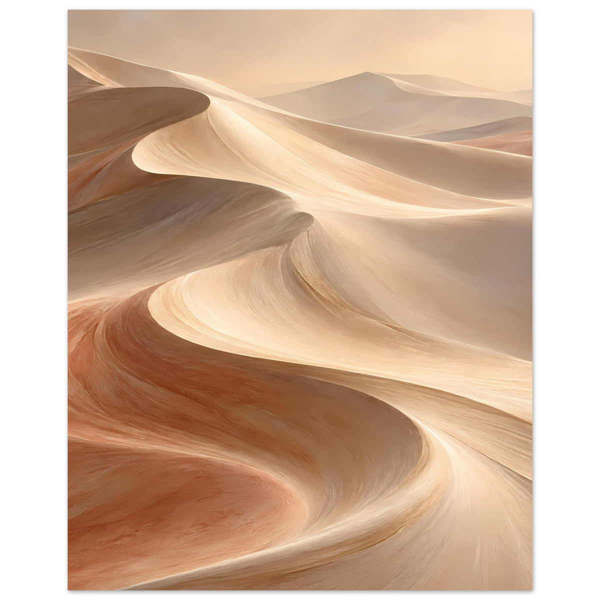 Poster mit Sanddünen in Beige, Creme und Rost, geschwungene Linien, Hochformat