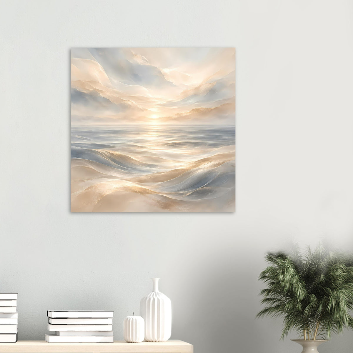 Quadratisches Ocean-Wellenposter, gerahmt, mit goldenem Himmel und weichen Wellenformen