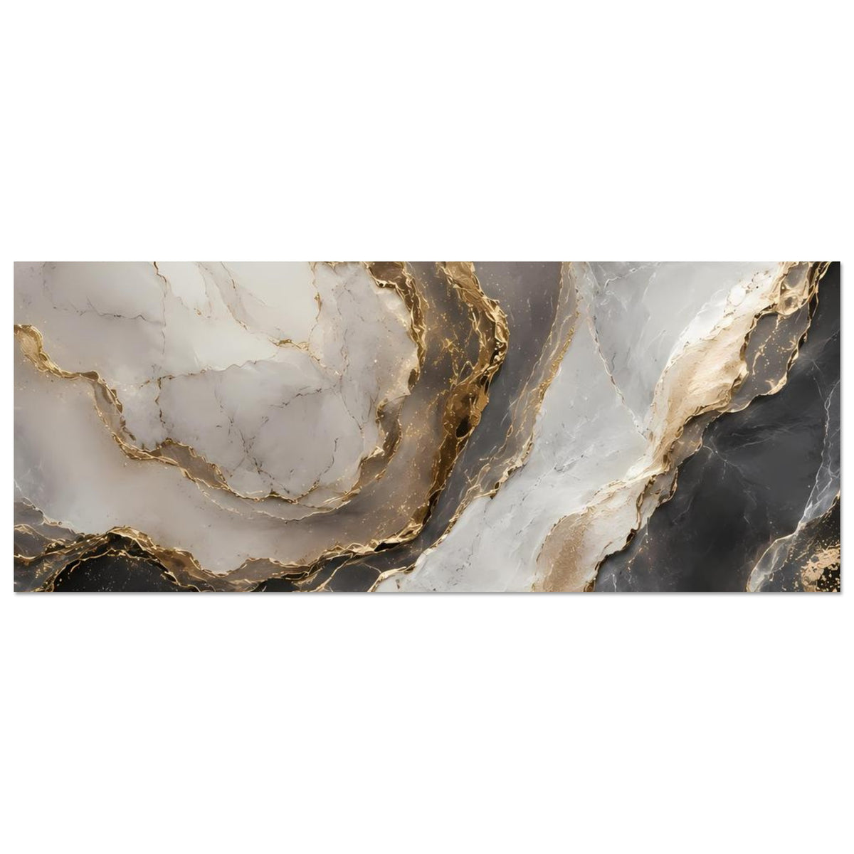 Poster mit abstraktem Marmor-Look in Grau, Weiß und Gold, horizontal