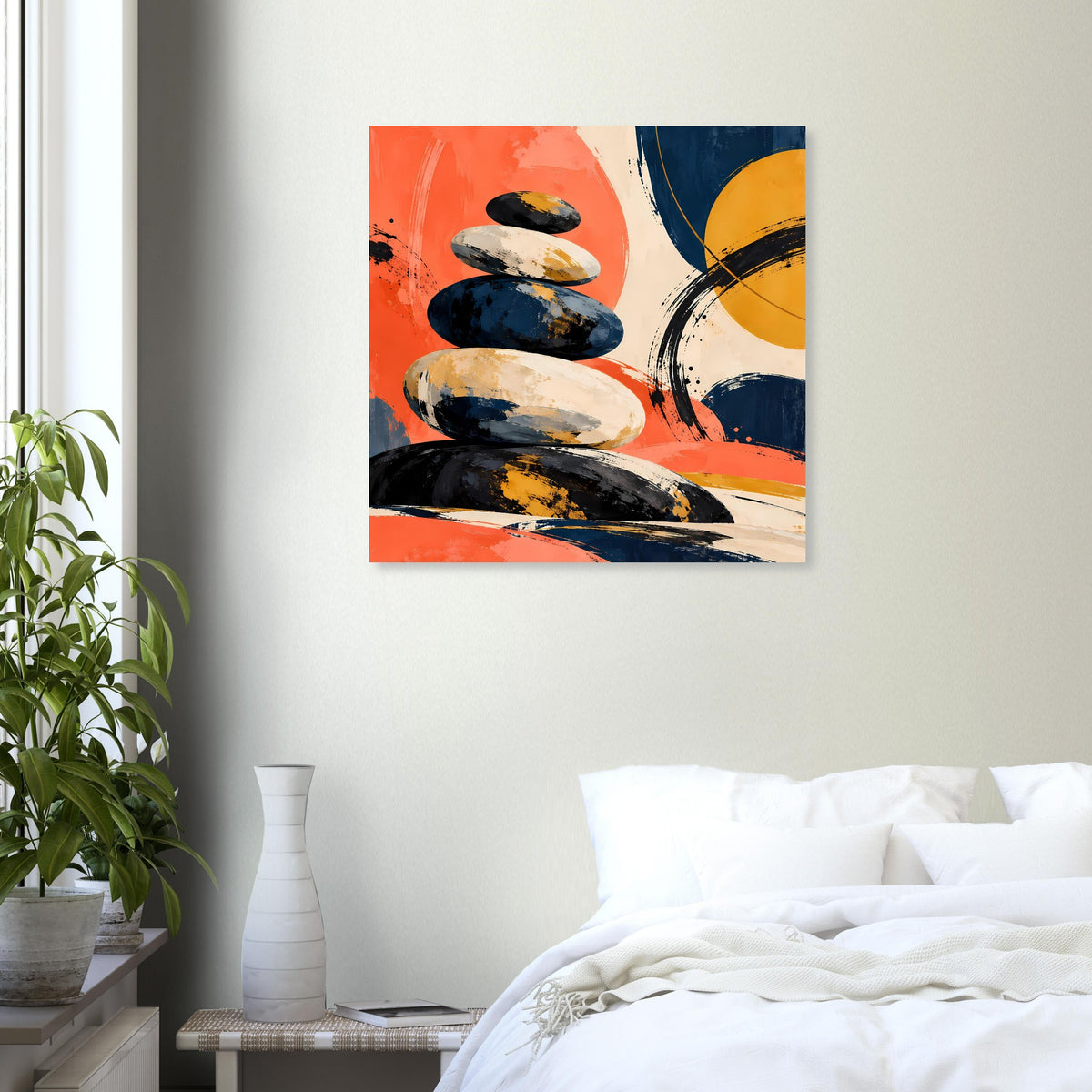 Rechteckiges Poster: Steinturm abstrakt, orangefarben, mit dunklen blauen Konturen