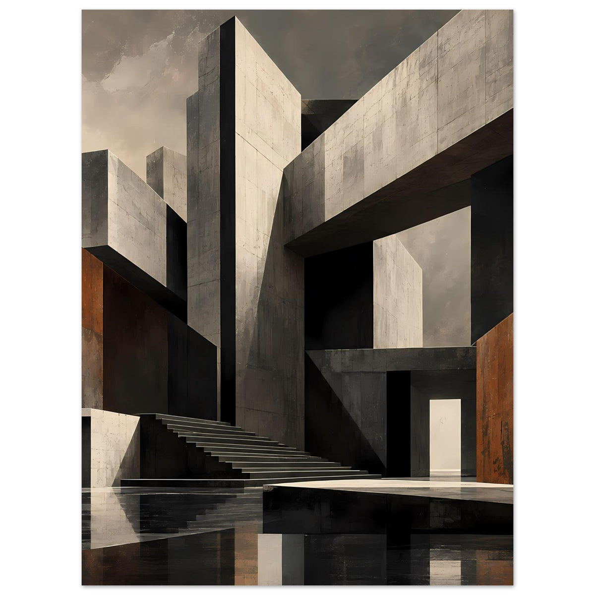 Architekturposter mit Treppenanlage und Betonwänden in neutralen Farbtönen