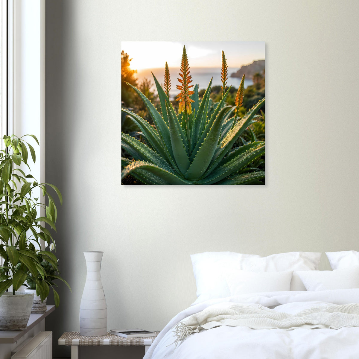 Quadratisches Poster mit Aloe und Dämmerung am Horizont