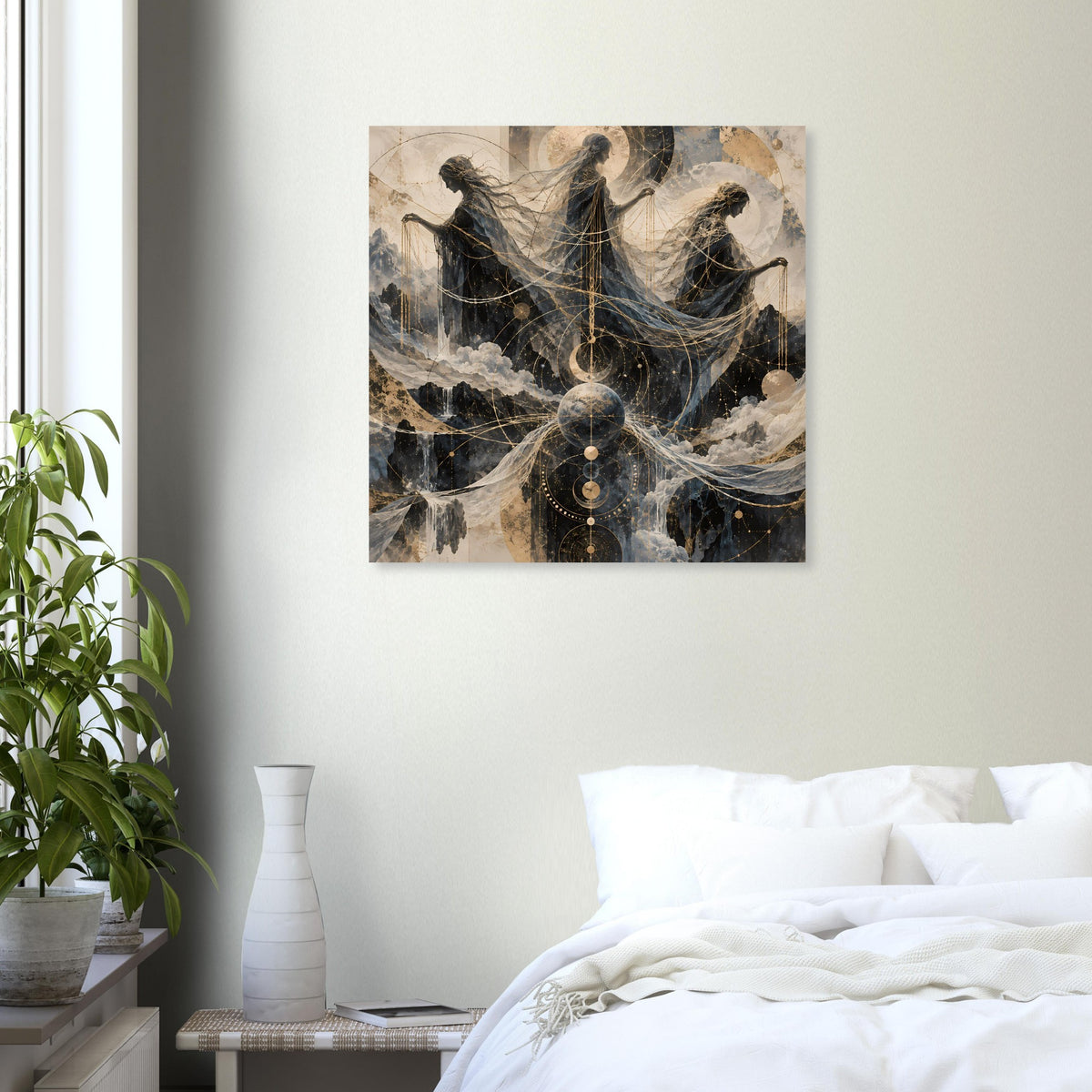 Quadratischer Posterdruck „Mystische Dreifaltigkeit“ mit dunkler/blauer Gestalt und goldener Mitte