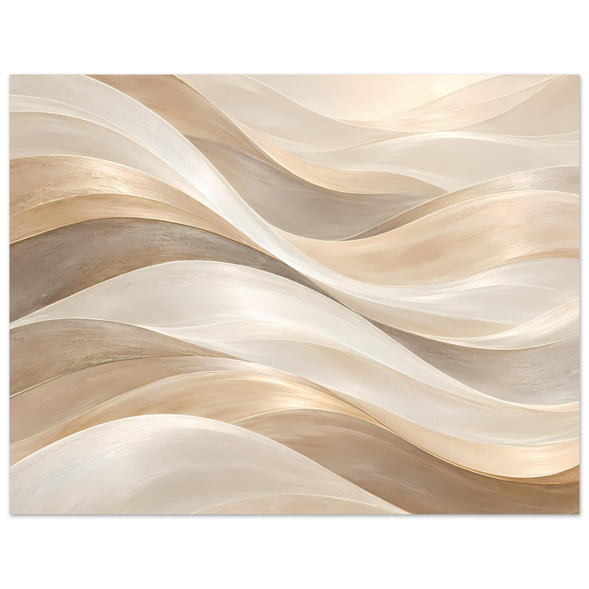 Kunstposter (quer) mit abstrakten Wellen in Creme, Gold und Beige