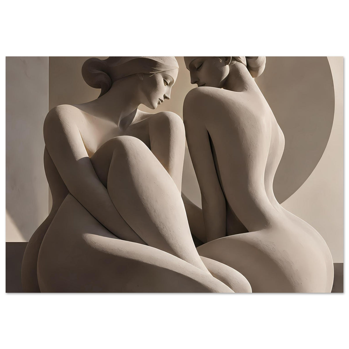 Kunstposter: zwei Aktfiguren in creme, klassisch modellierte Körperdarstellung
