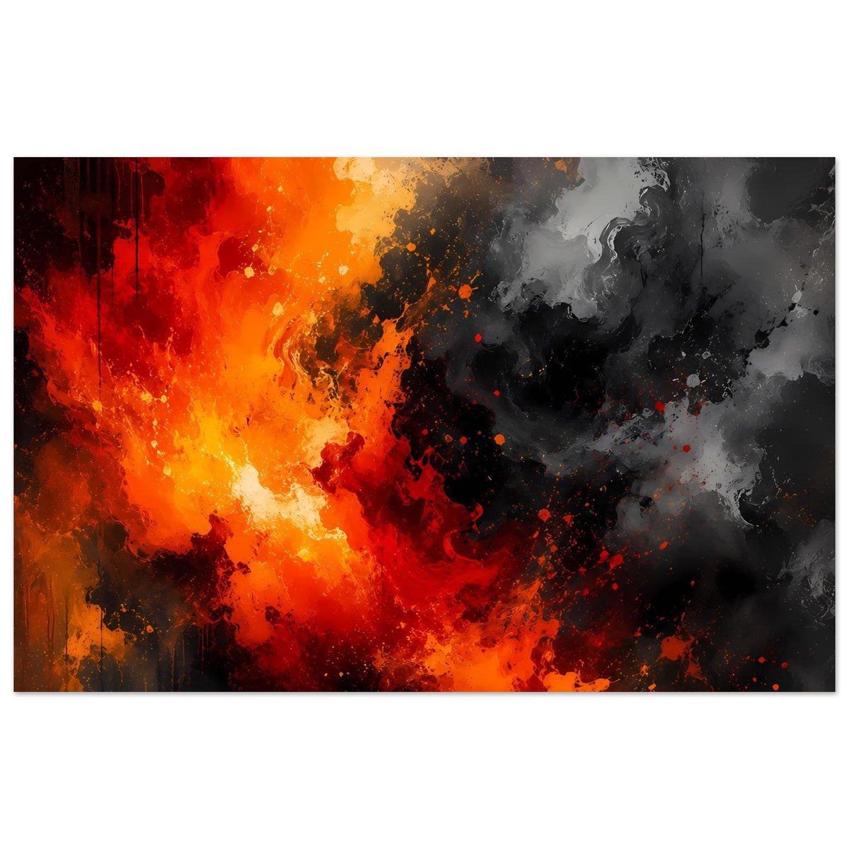 Abstraktes Feuer-und-Rauch-Poster, horizontal: orange Flammen und schwarzer Rauch
