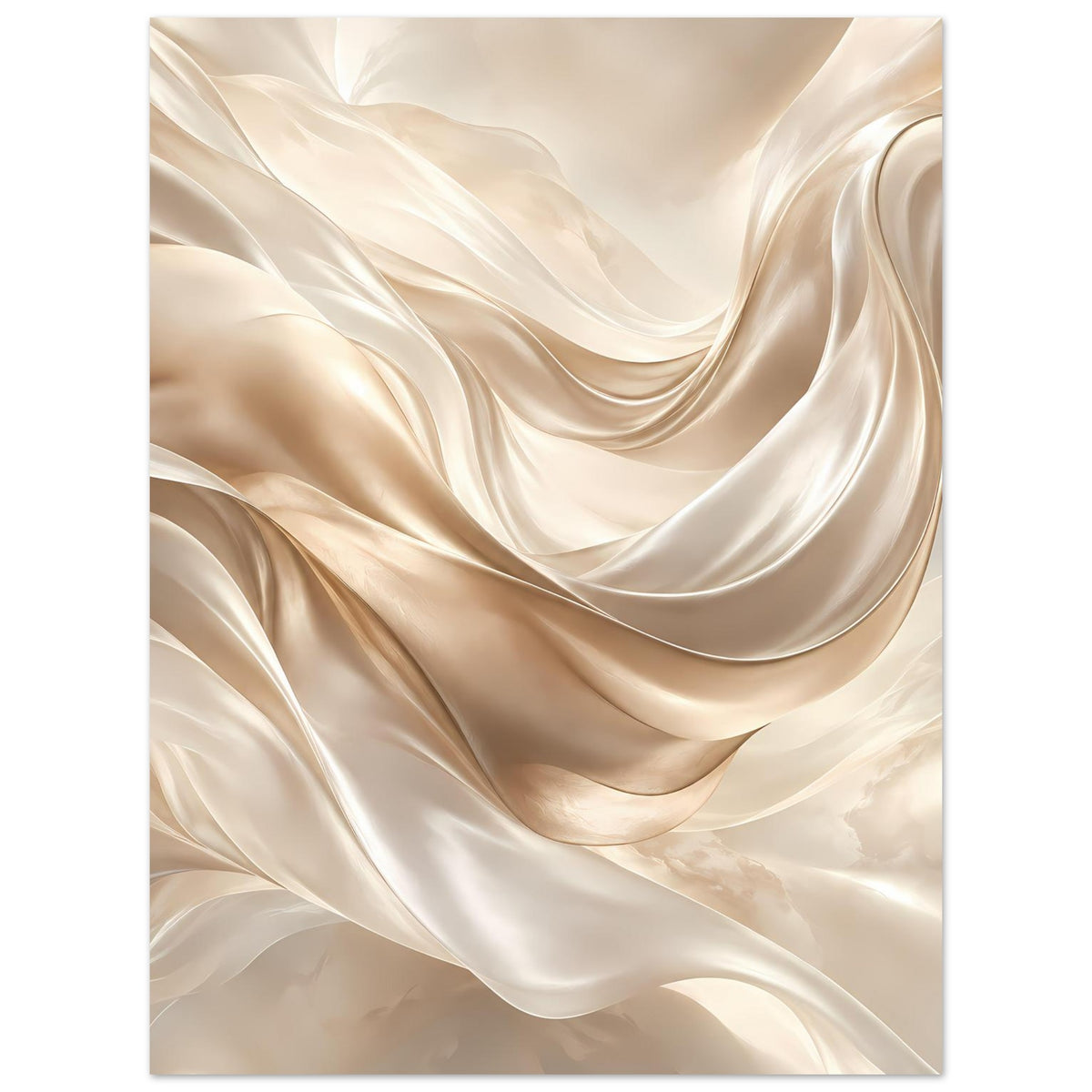 Abstraktes Poster mit fließenden creme- und beige Tonspuren, vertikal gerahmt