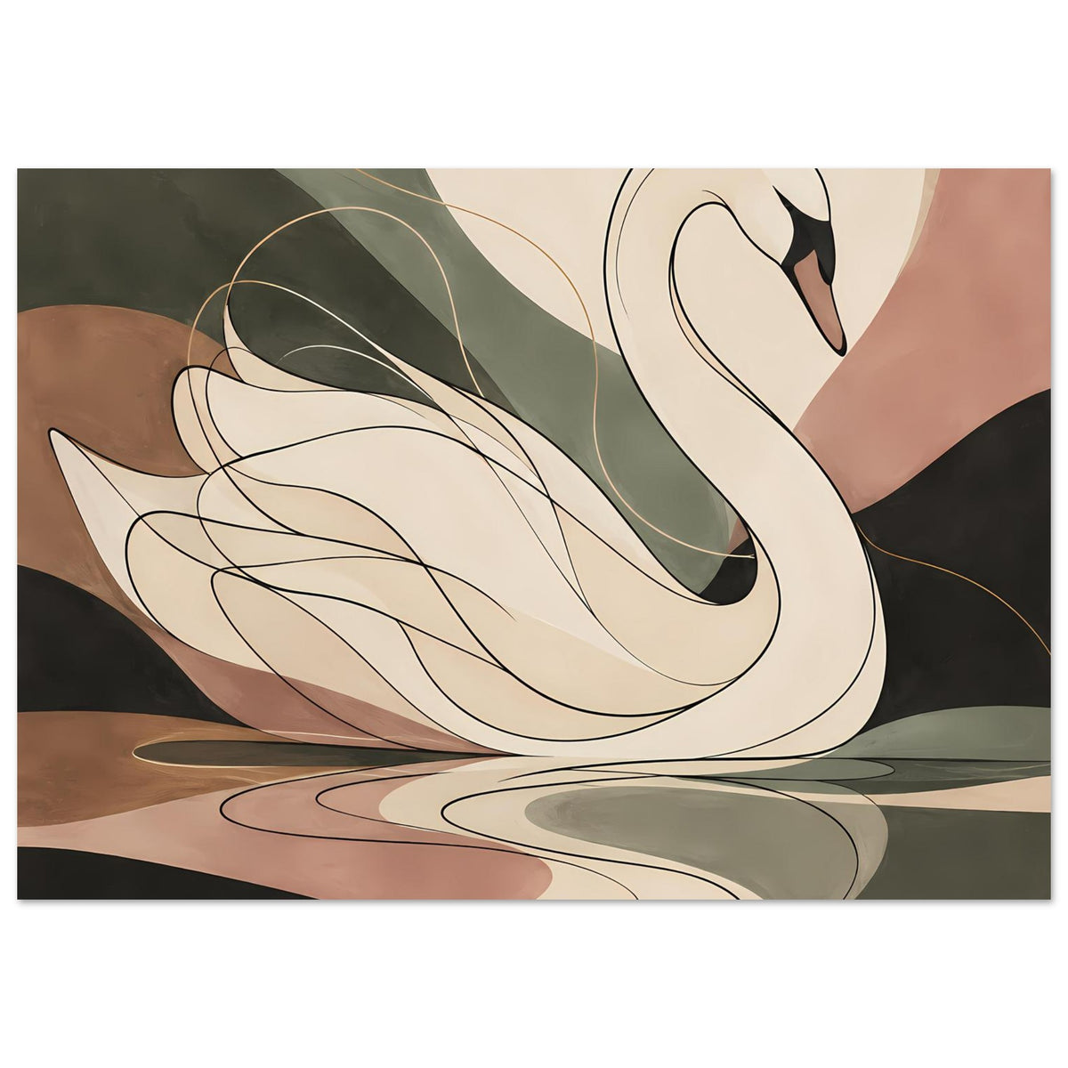 Poster mit minimalistischer Schwan-Skizze in sanften Naturfarben und klaren Linien