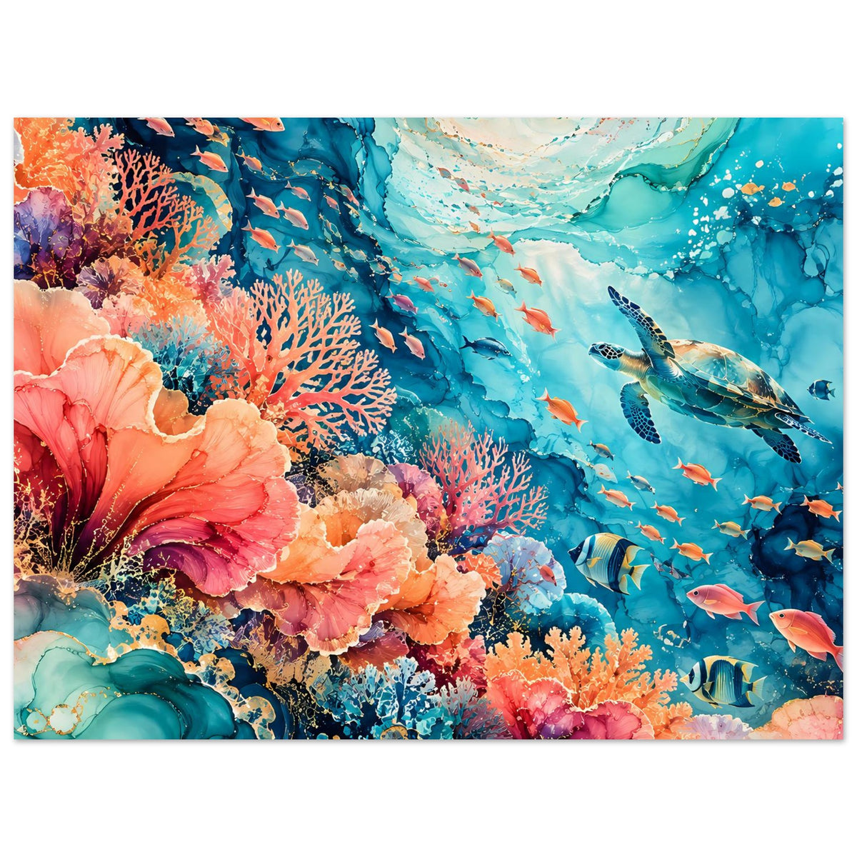 Unterwasserparadies-Poster mit Korallenriff und tropischen Fischen im Wasser
