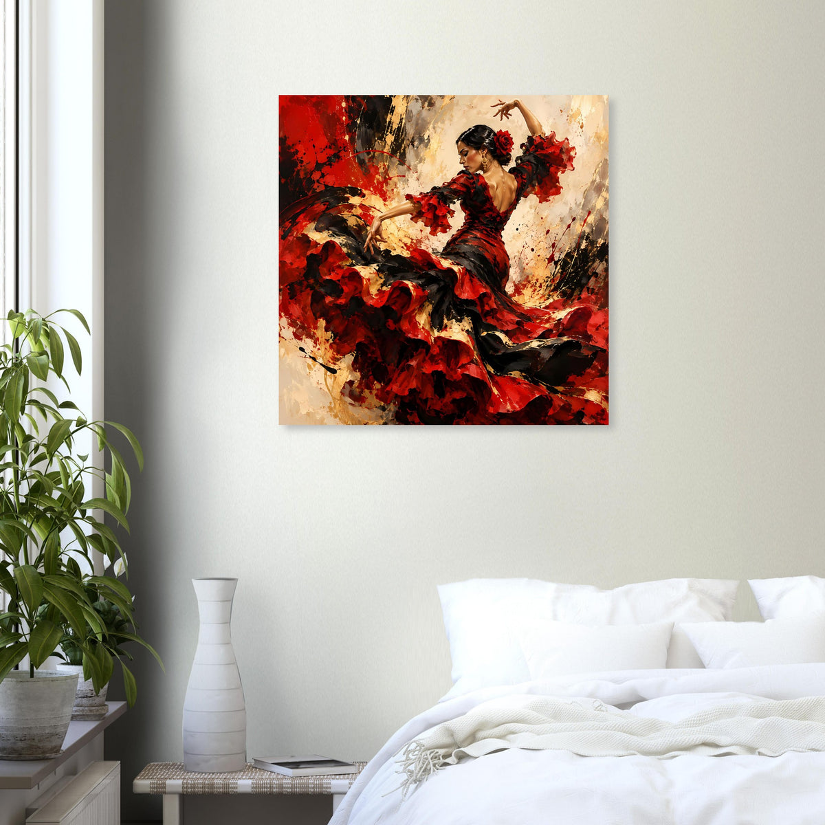 Quadratisches Flamenco-Tänzerin-Poster mit Rot- und Schwarztönen