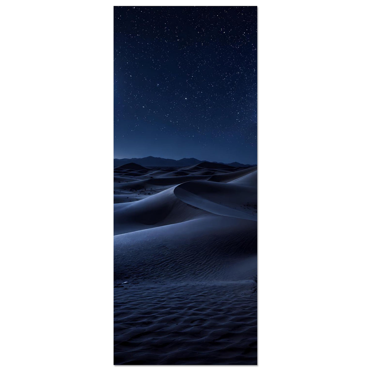 Poster im Hochformat mit Mond über Wüstendünen und dunklem Sternenhimmel