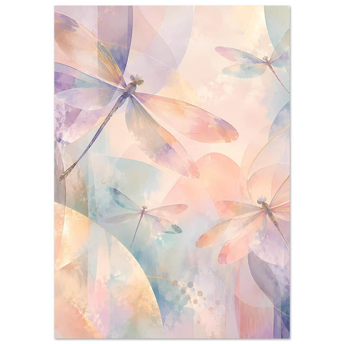 Pastellposter (hochkant) mit Libellen, zarte Pastellflächen in Blau und Rosa