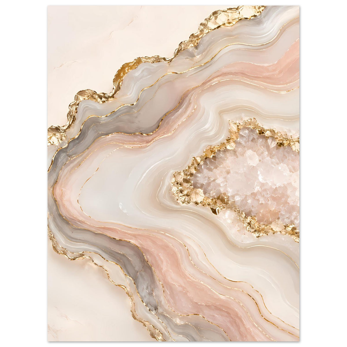 Abstraktes Poster mit Geodenmuster in Rosé, Creme, Grau und Gold