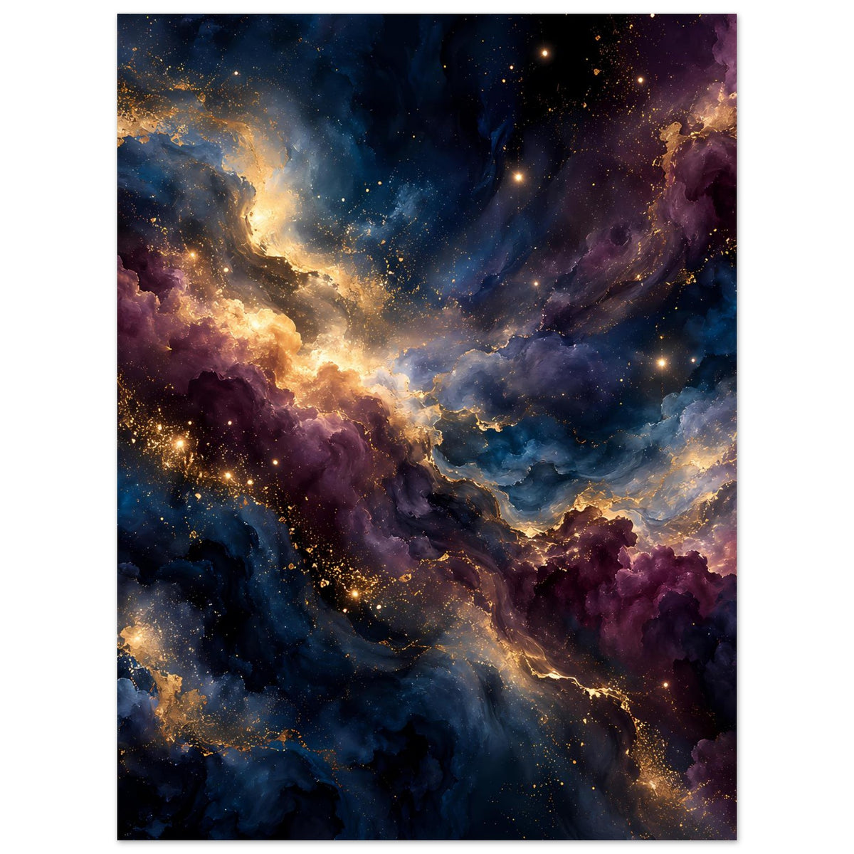 Galaxy-Art Poster im Hochformat mit violetten und blauen Nebeln, funkelnden Sternen