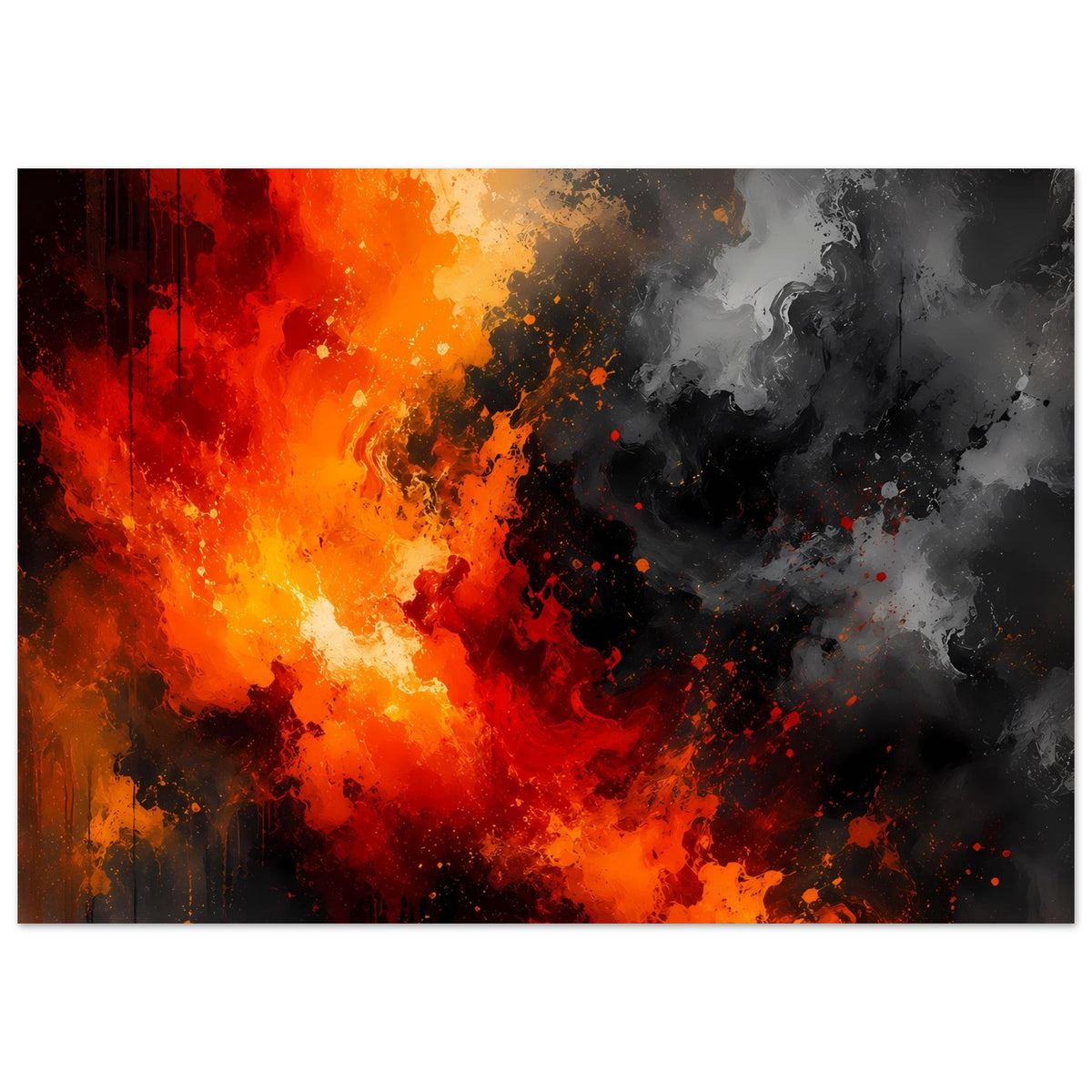 Abstraktes Feuer-und-Rauch-Poster mit kräftigen roten Flammen und dunklem Rauch