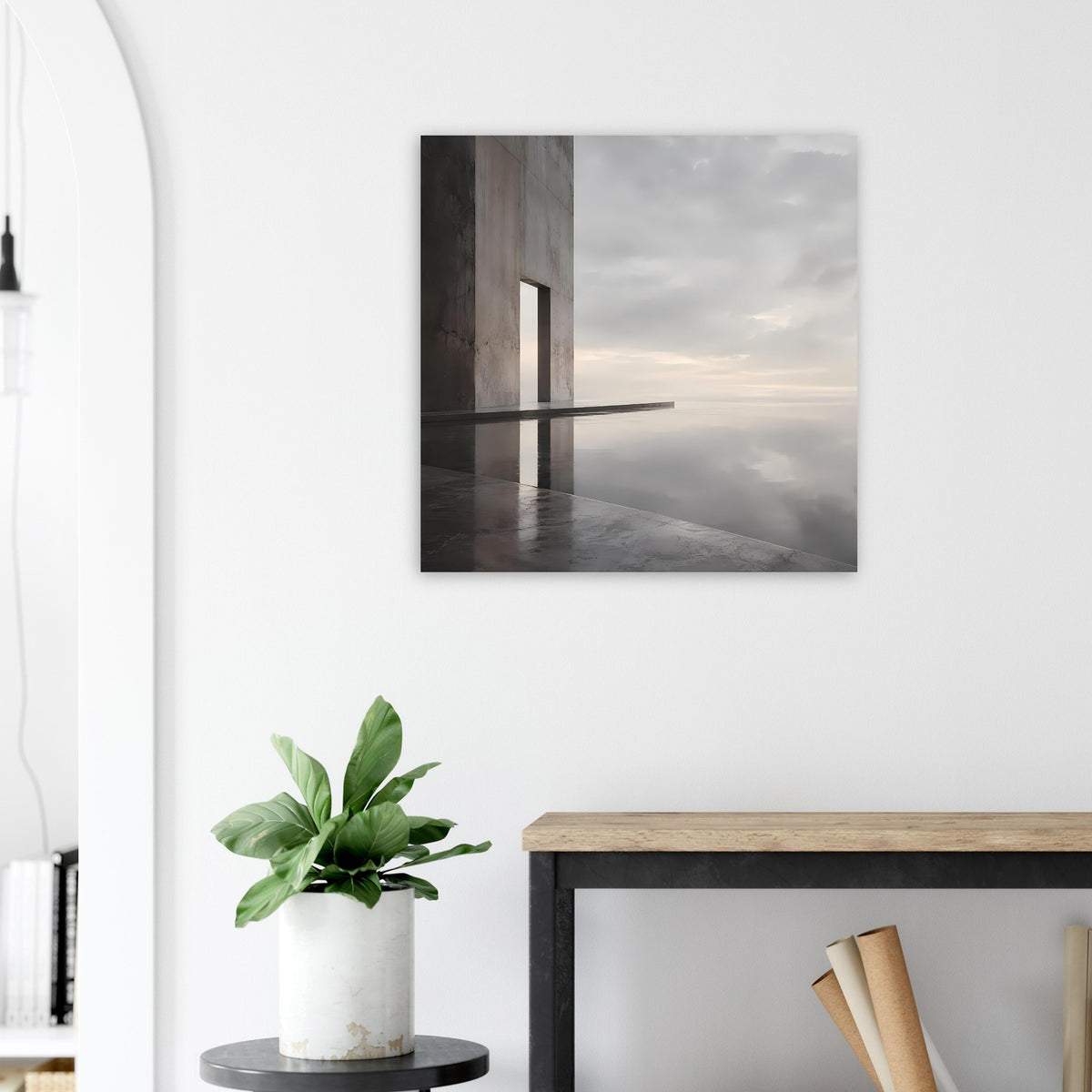 Quadratisches Kunstposter mit Betonstruktur, Horizontlinie und gedämpfter Spiegelung