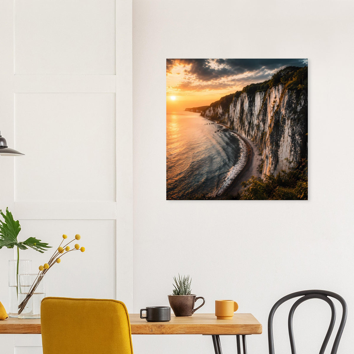 Poster mit Meeresbucht, Steilküste und Abendhimmel