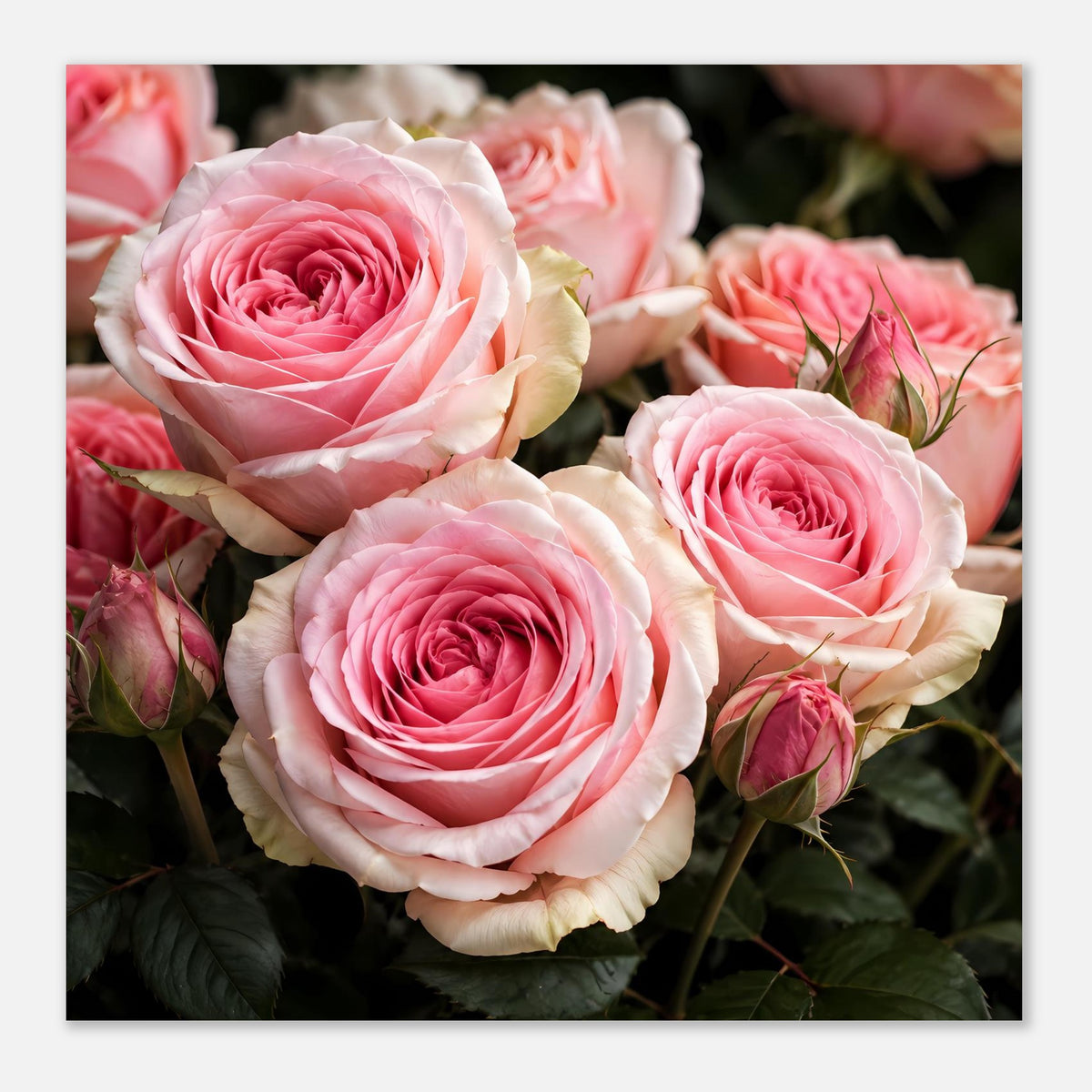 Rosen-Fine-Art-Poster mit rosa und weißen Rosenblüten, im Querformat