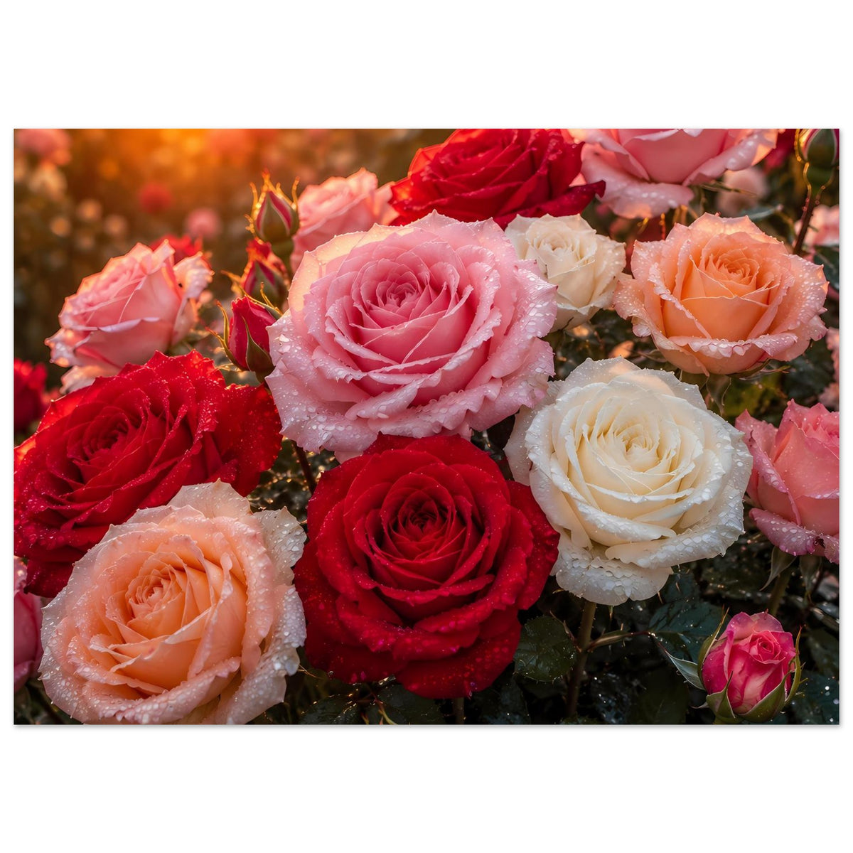 Poster mit großem Rosenblüten-Motiv: Pink, Rot, Creme und Orange