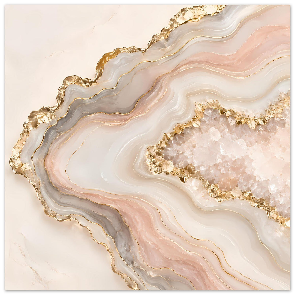 Abstraktes Poster mit Geodenmotiv in Rosé, Creme und Gold