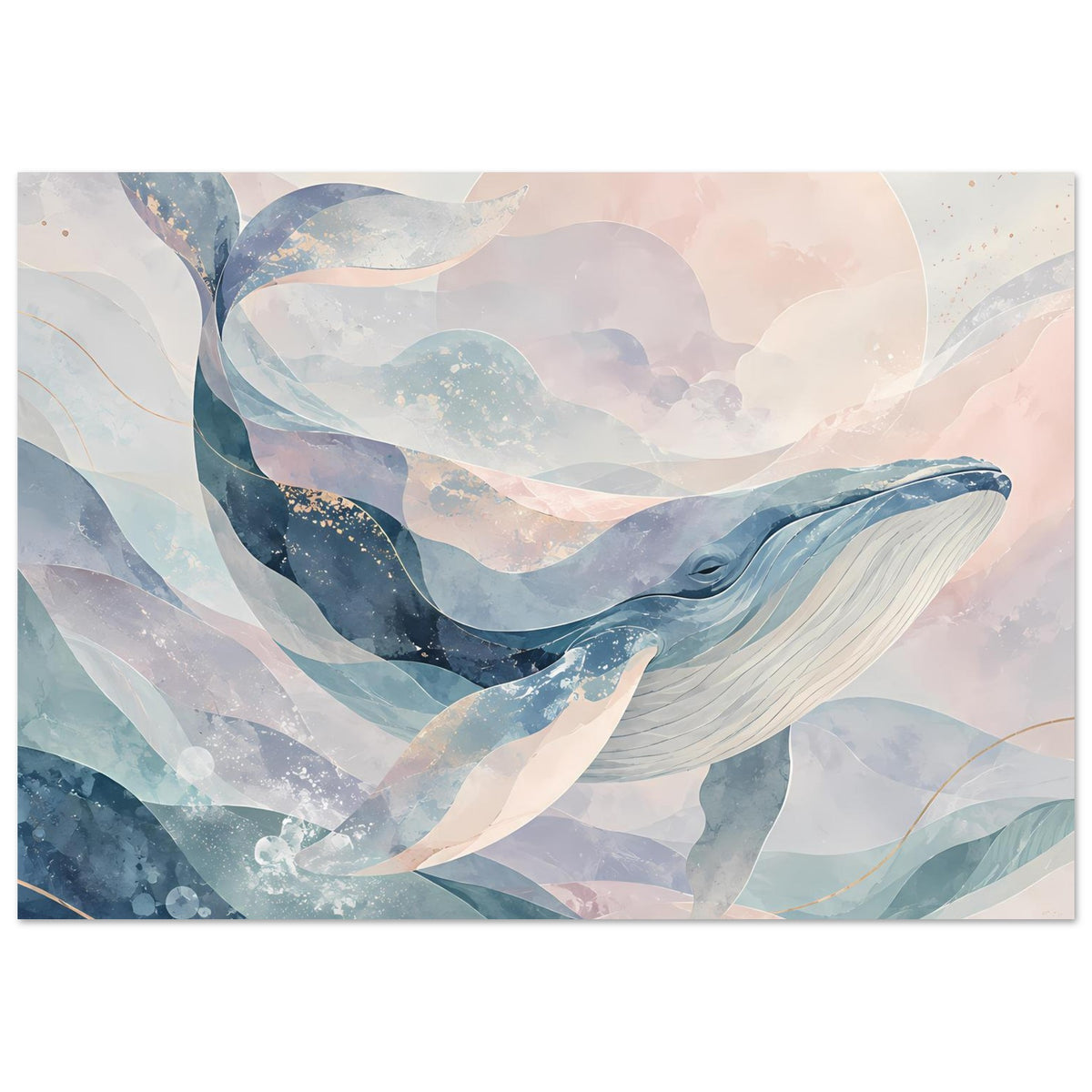 Poster mit abstraktem Walmotiv in Blau-, Pastell- und Rosatönen, Querformat