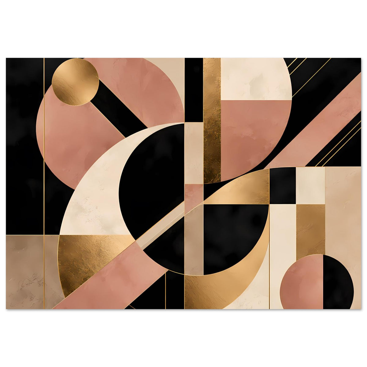 Abstraktes geometrisches Poster mit Schwarz-, Rosé- und Golddetails, horizontal