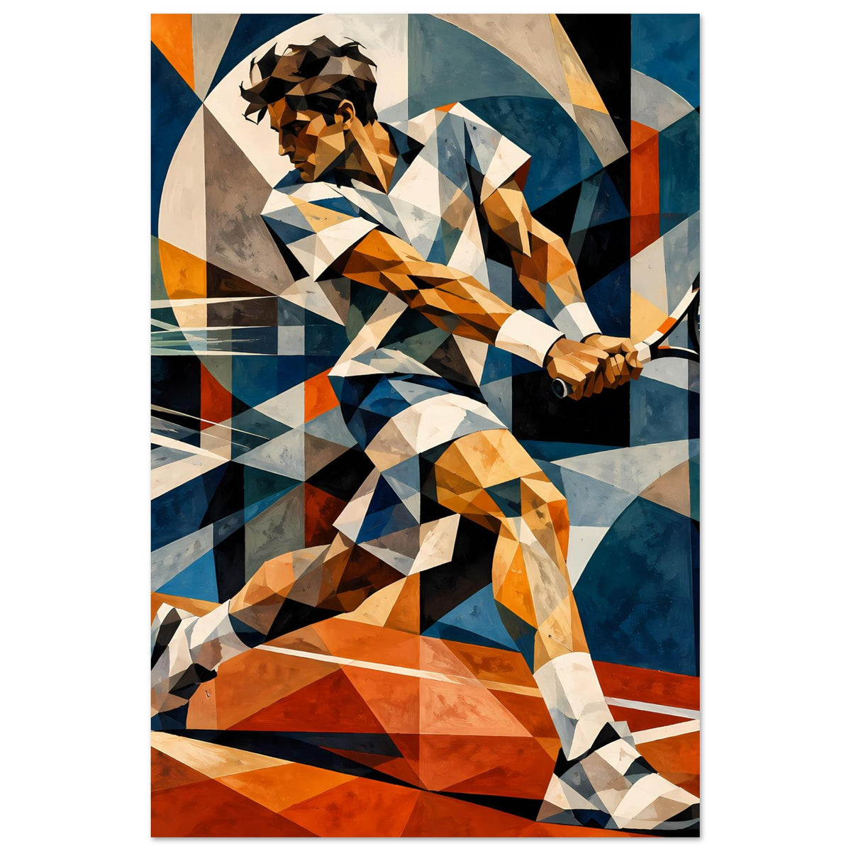 Kunst-Poster mit abstrakter Tennis-Spielerin in geometrischem Stil, mit Schläger