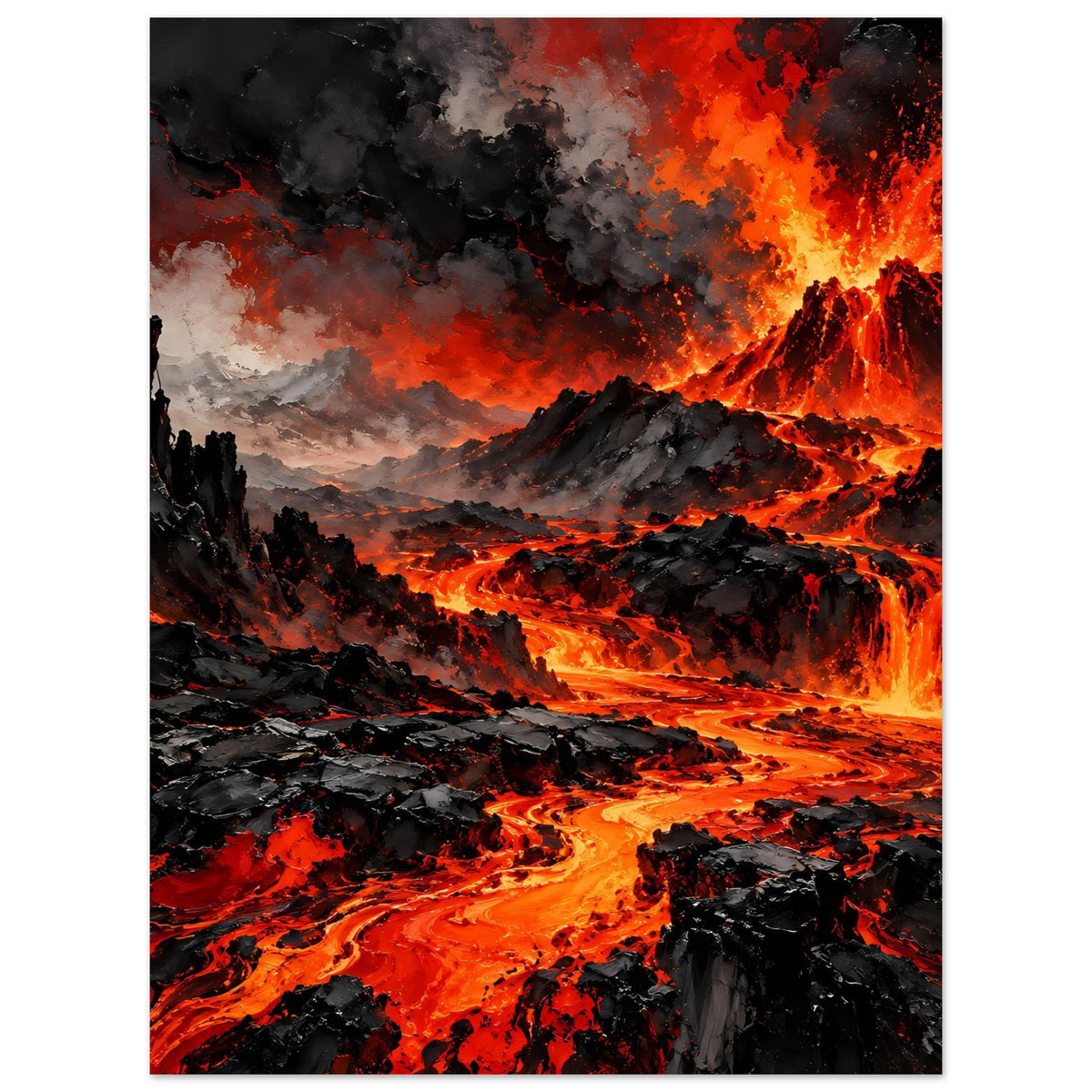 Vulkan-Ausbruch Poster, vertikales Feuermotiv mit Lava und Rauchwolken