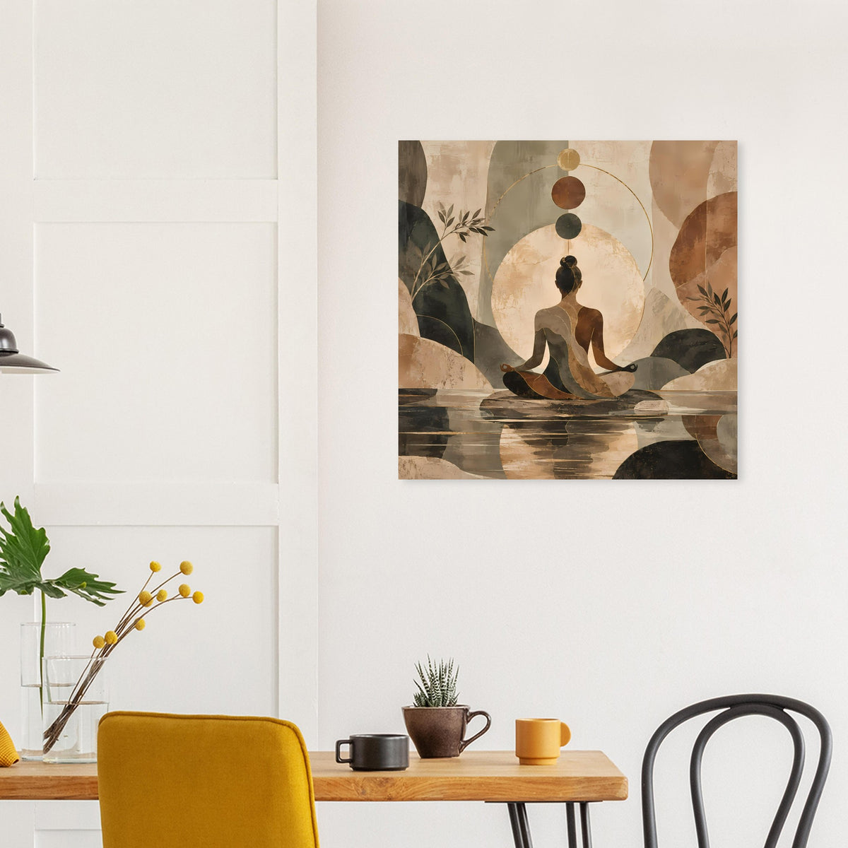 Quadratisches Poster mit abstraktem Meditationsbild in Beige-, Braun- und Ockertönen