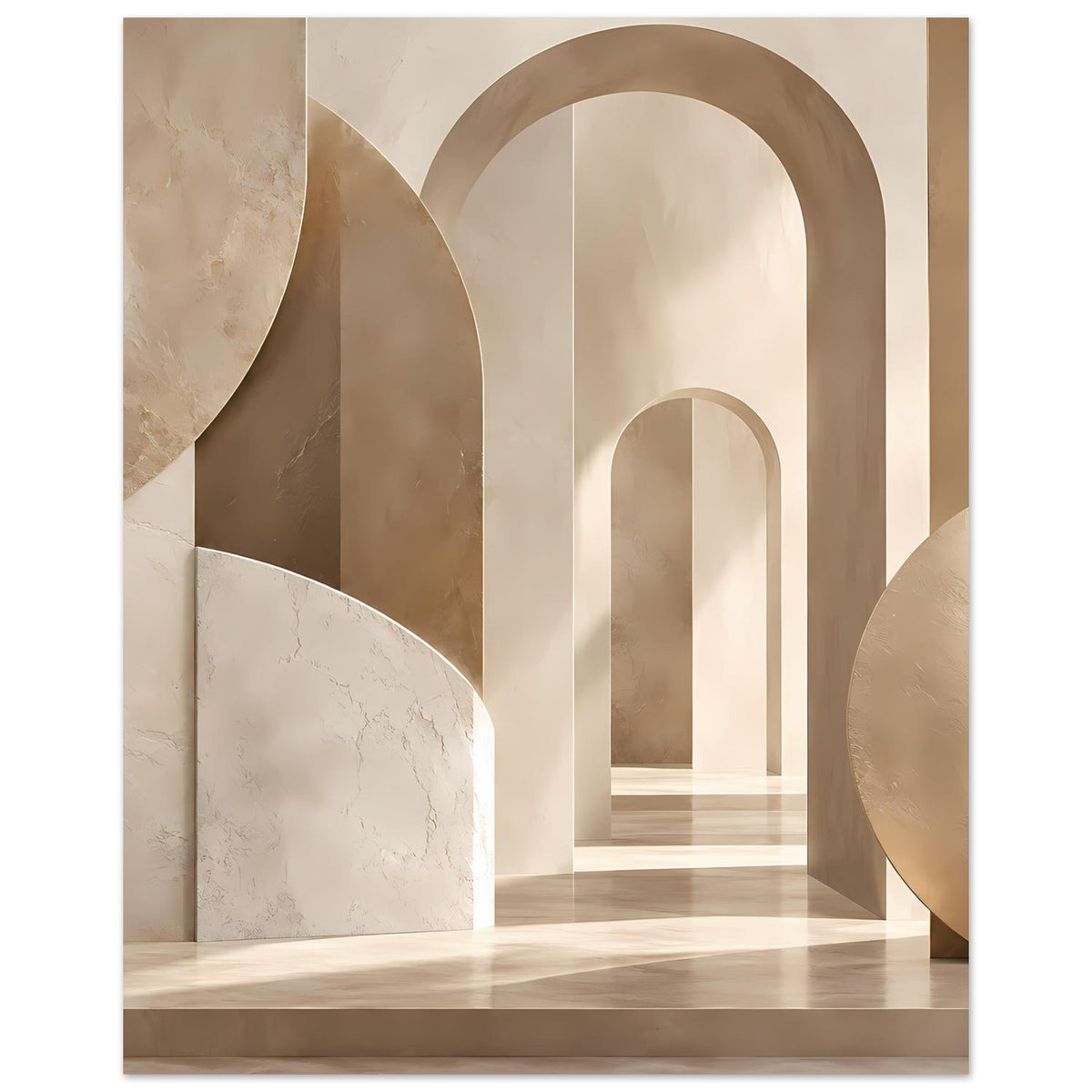 Kunstposter Vorderansicht: goldbraune und beige Bögen mit Marmoroptik
