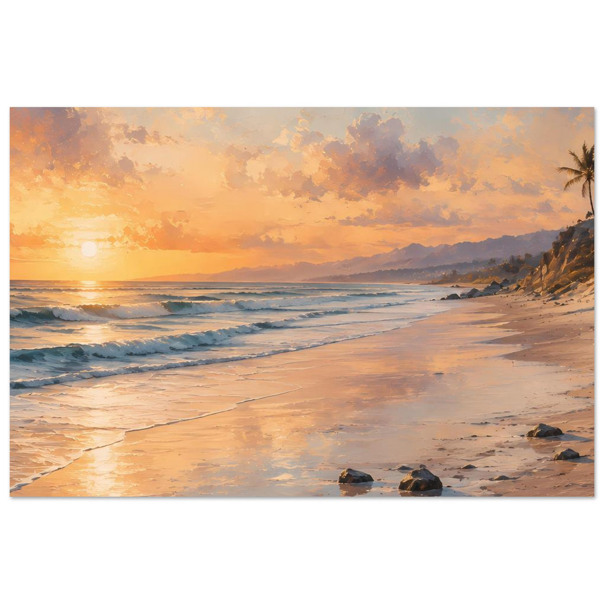 Strand-Sonnenuntergangsposter auf mattem Premiumpapier, horizontale Ausführung