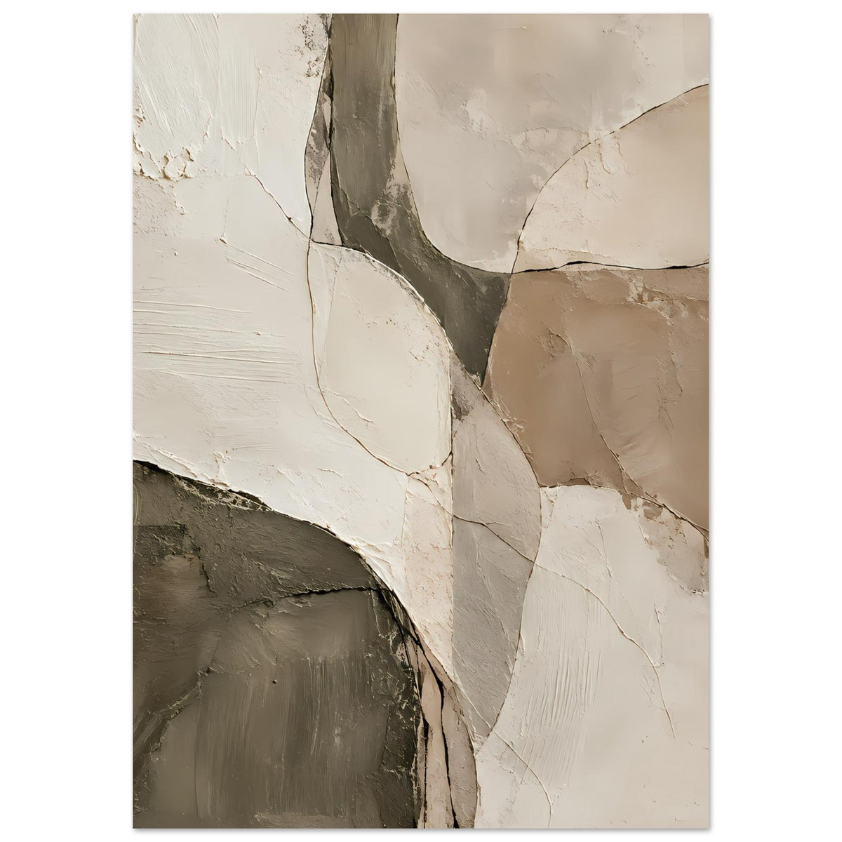 Abstraktes Kunst-Poster, abstrakte Blockformen in Creme, Beige und dunklem Graubraun