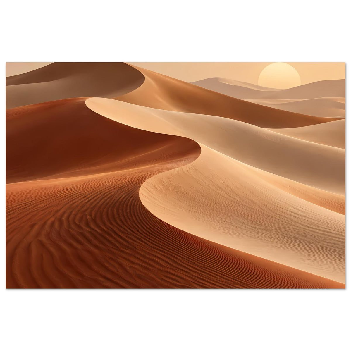 Horizontales Wandposter mit warmen Sanddünen und kontrastreichen hellen und dunklen Bögen.