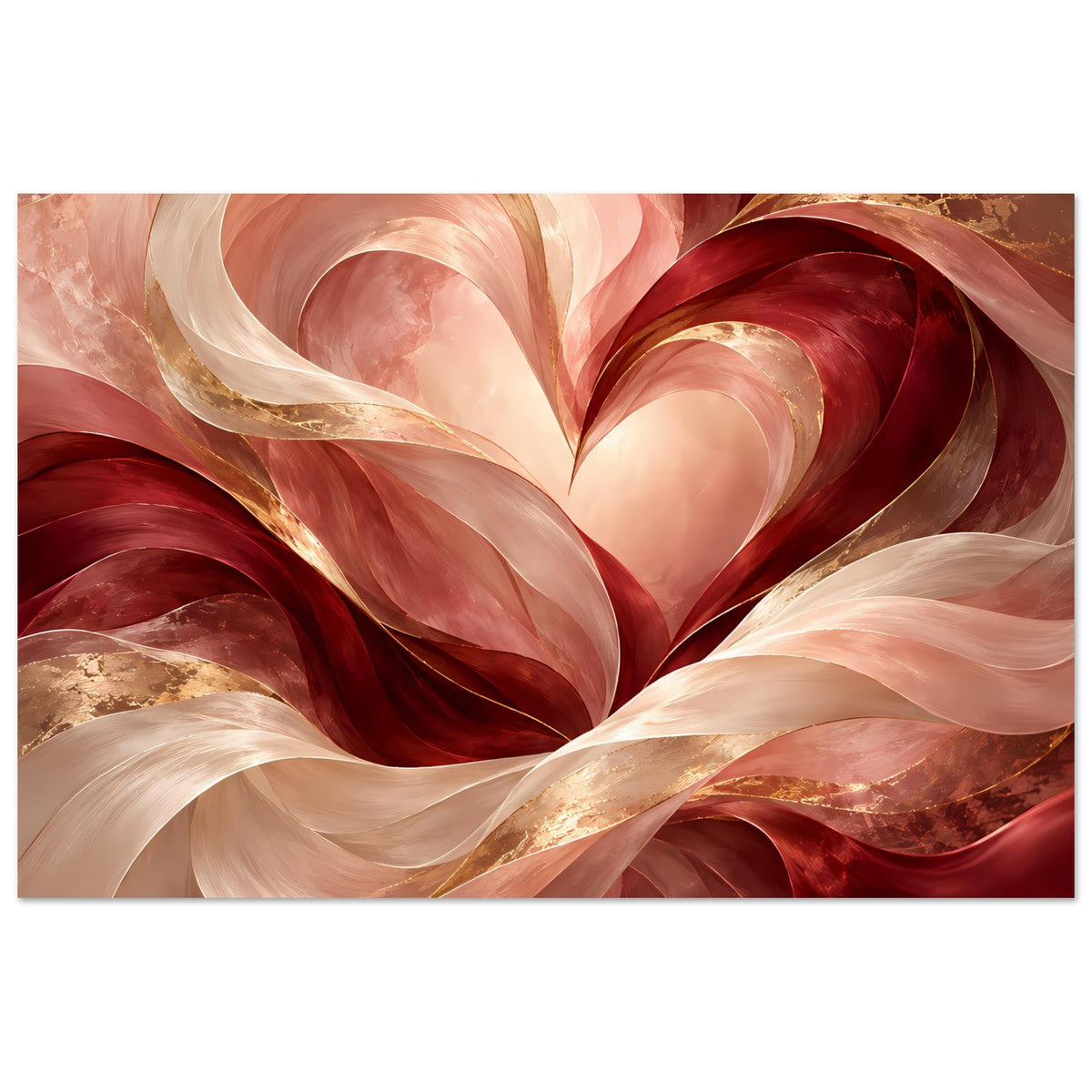 Abstraktes Herz-Poster in Rosé, Rot und Gold, horizontal