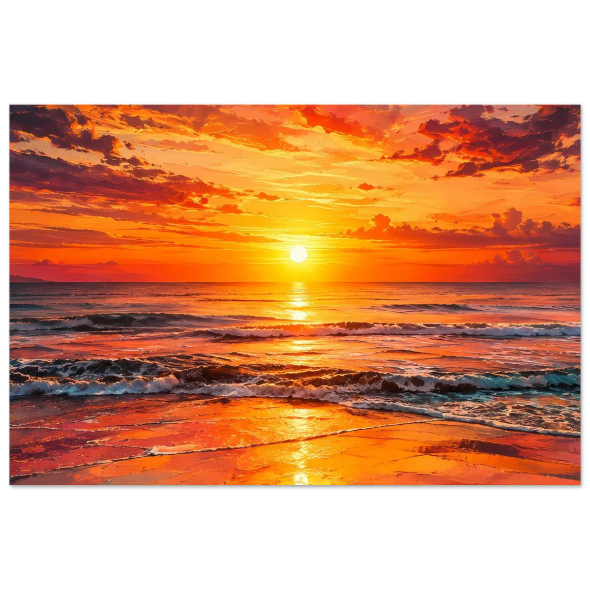 Rechteckiges Poster mit Meeresspiegelung der Sonne auf dem Strand
