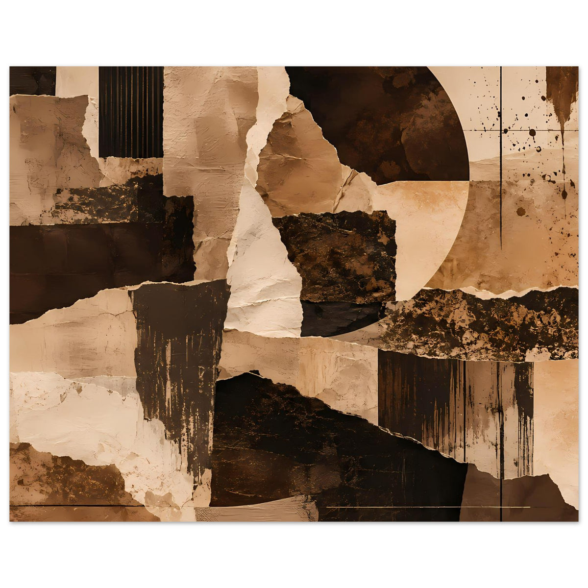 Kunstposter im Querformat mit Halbkreis, Texturen und erdigen Beige- und Dunkelbraunflächen
