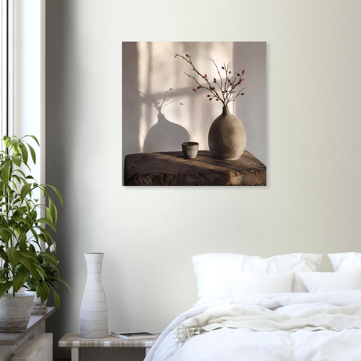 Still-Life-Poster mit Vase und Schale sowie Zweig im warmen Licht