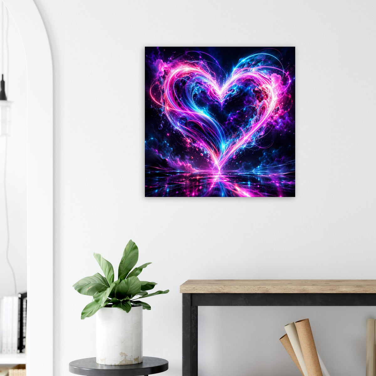 Quadratisches Kunstposter: leuchtendes Herz in Pink und Blau