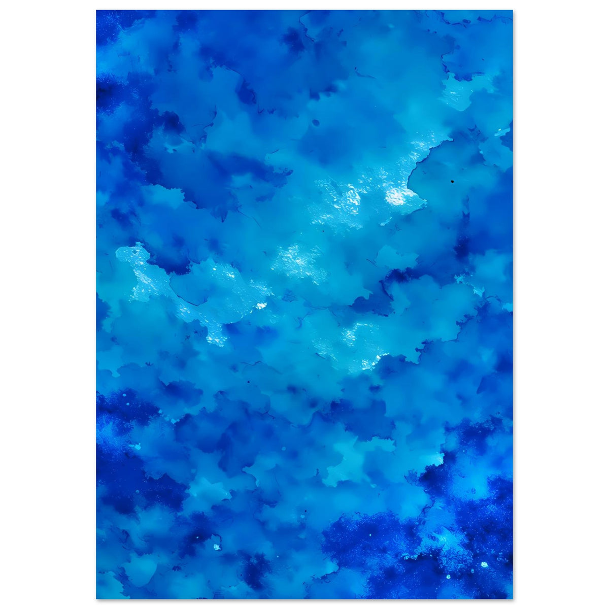 Vertikales Poster mit abstraktem, blauem Aquarell und heller Glanzstelle